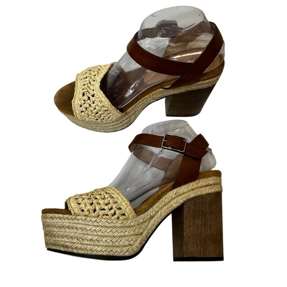 CASTAÑER Leather Colorblock Neutral Pattern Chunky Block Heel Sandals - Picture 9 of 16